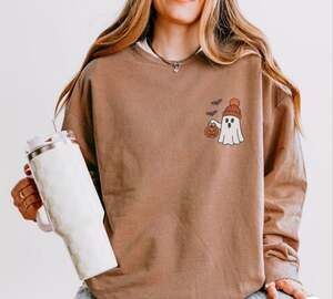 Just Hoods In My Spooky Era Ghost Graphic Sweatshirt Brown Size L